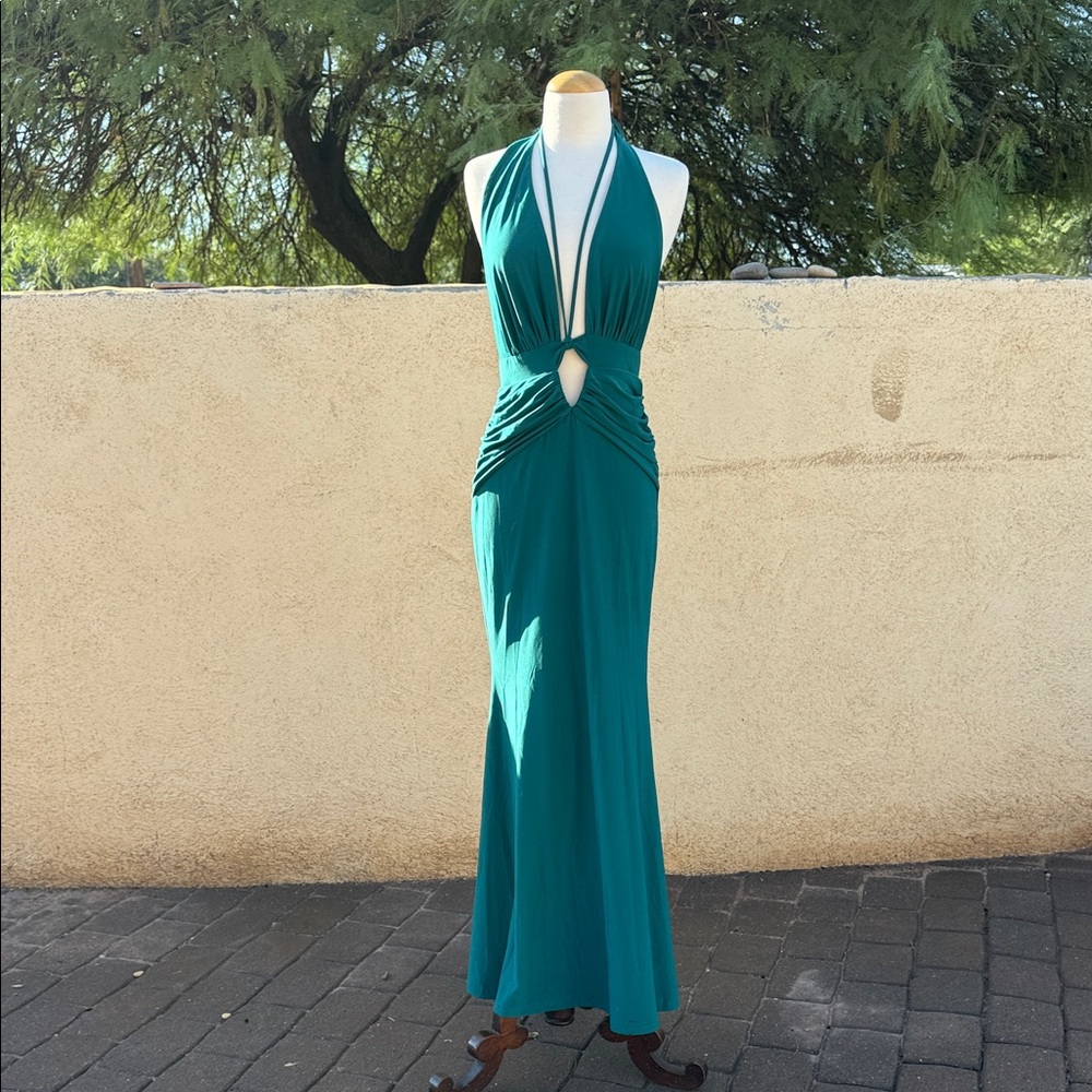 SYMPHONY DRESS Teal Halter Maxi Dress